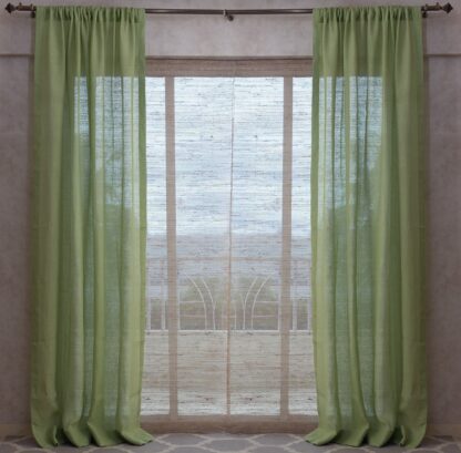 Calyz Leaf Green 100% Linen Gauze Curtain